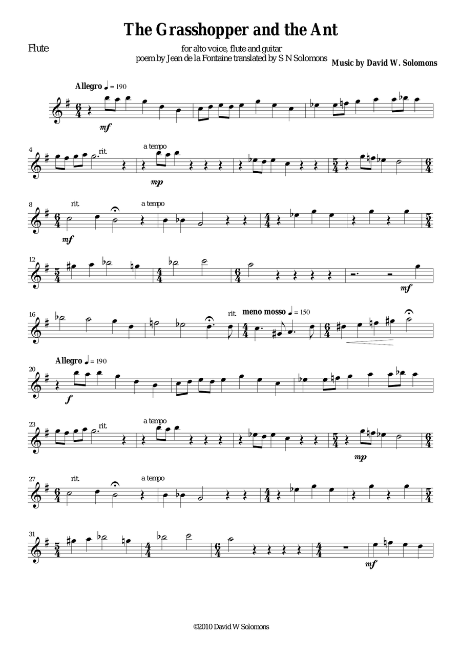 The grasshopper and the ant for alto voice, flute and guitar Small Ensemble scores gallery preview page 5