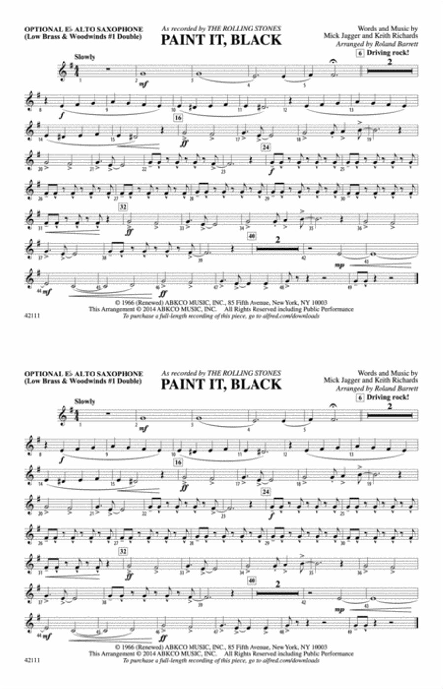 Paint It, Black: Optional Alto Sax Marching Band scores gallery preview page 1