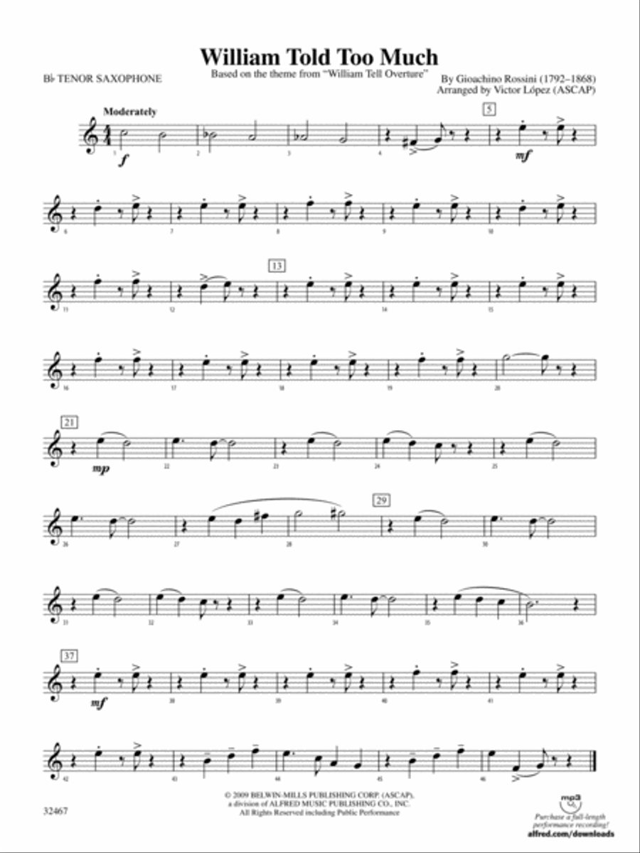William Told Too Much: B-flat Tenor Saxophone Concert Band scores gallery preview page 1