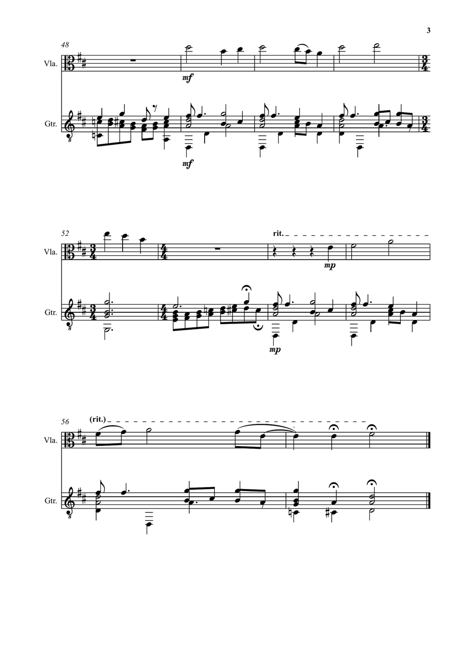 Berceuse pour la chatte (Lullaby for the cat) for viola and guitar String Duet scores gallery preview page 3