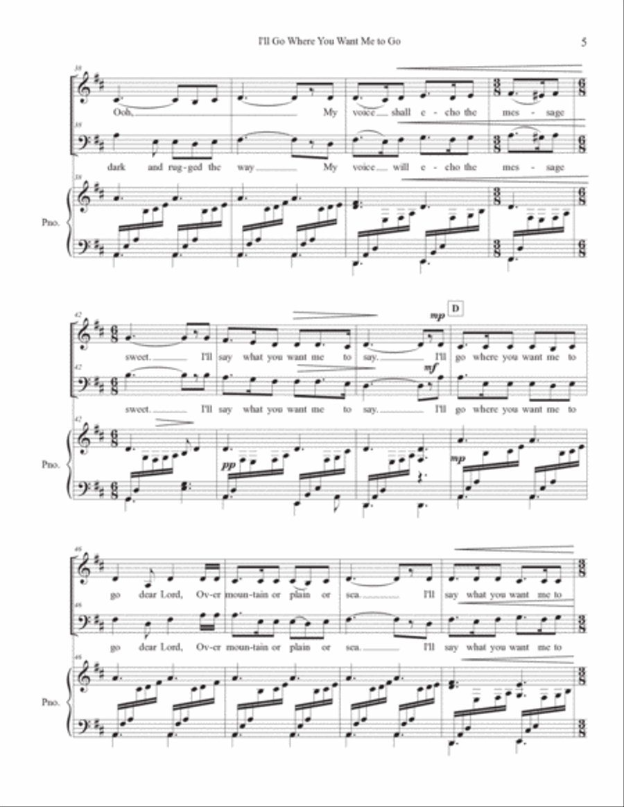 I'll Go Where You Want Me to Go - 2-Part Mixed Chorus, Piano, C instrument 2-Part scores gallery preview page 6