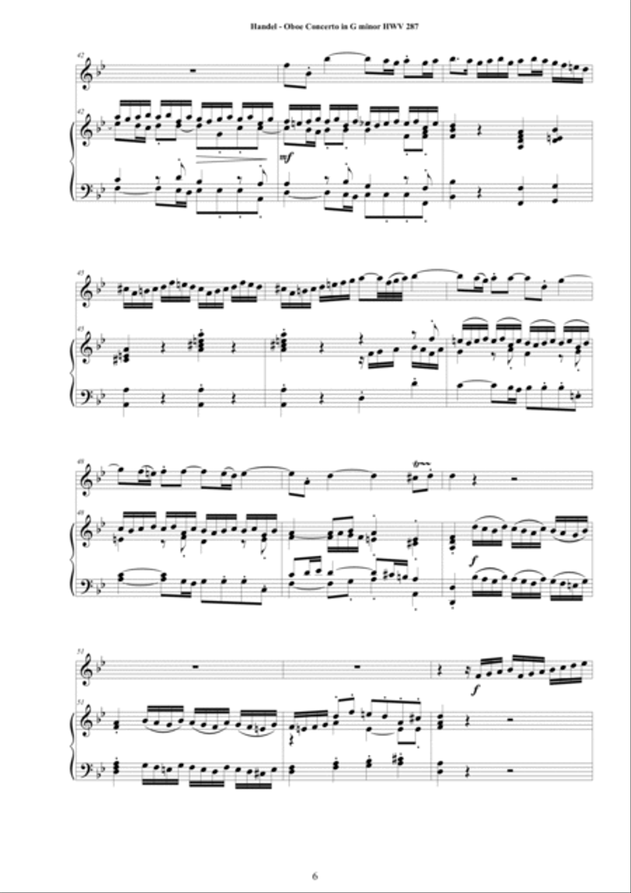 Handel - Oboe Concerto in G minor HWV 287 for Oboe and Cembalo (or Piano) Piano scores gallery preview page 6