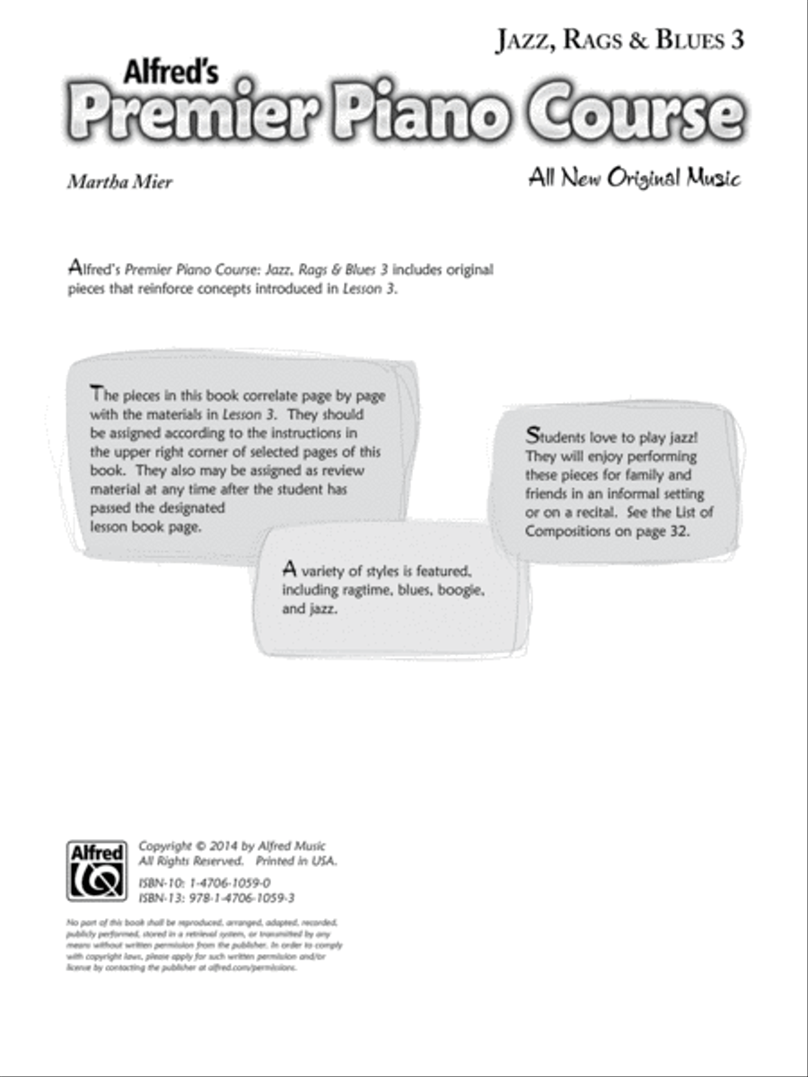 Premier Piano Course, Jazz, Rags & Blues 3 Piano Method scores gallery preview page 1