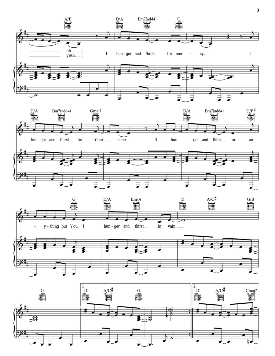 Hunger And Thirst Hunger And Thirst Piano, Vocal, Guitar scores gallery preview page 3