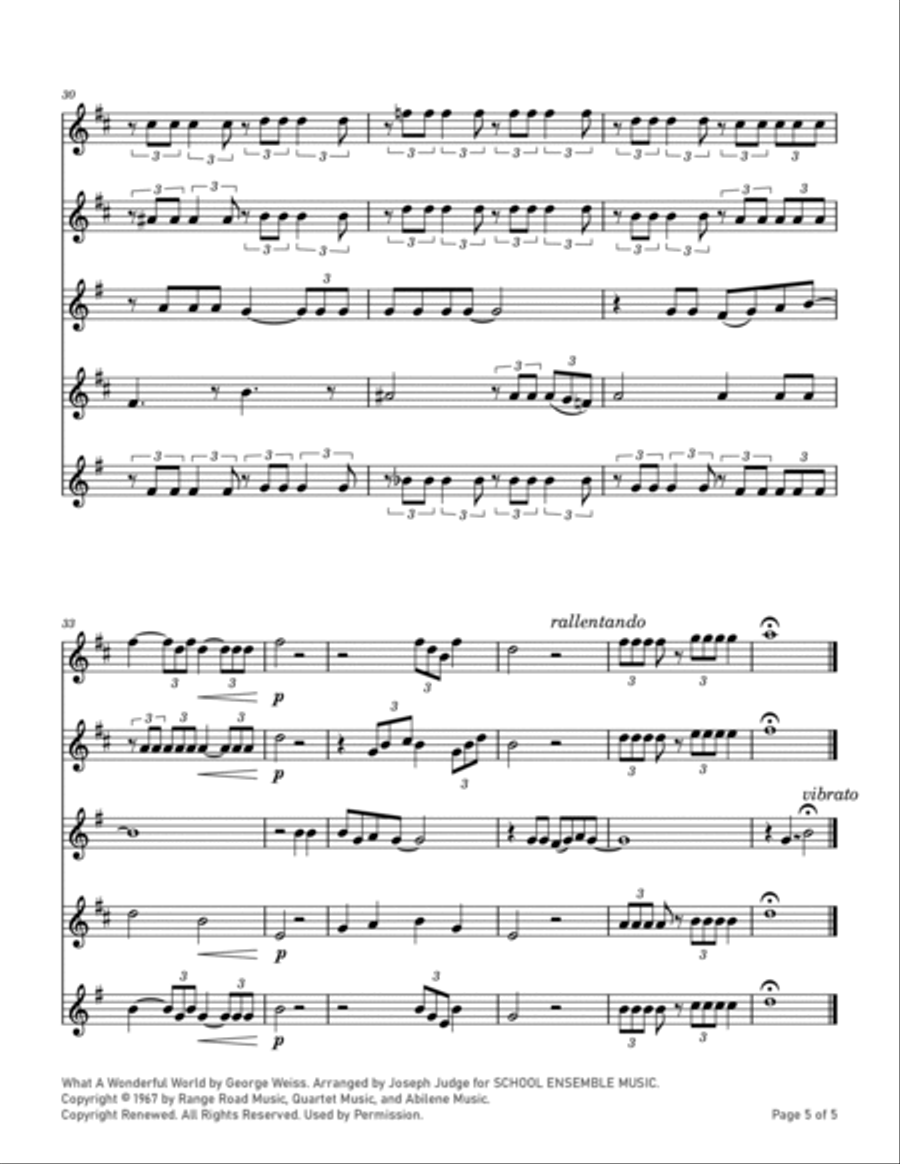 What A Wonderful World Saxophone Quartet scores gallery preview page 5
