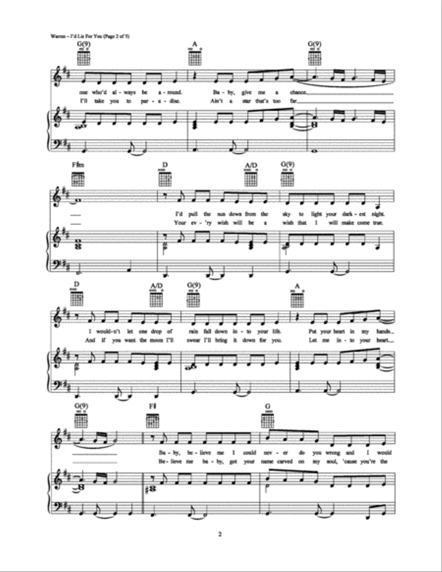 I'd Lie For You (And That's The Truth) Piano, Vocal, Guitar scores gallery preview page 2