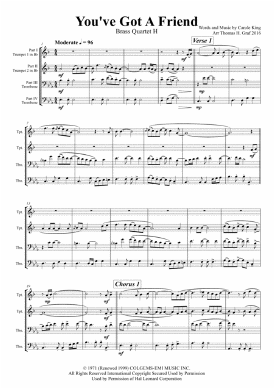 You've Got A Friend Euphonium scores gallery preview page 1