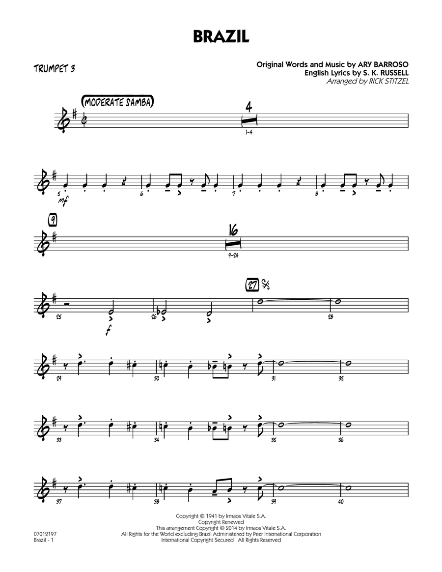 Brazil - Trumpet 3 Brazil - Trumpet 3 Jazz Ensemble scores gallery preview page 1