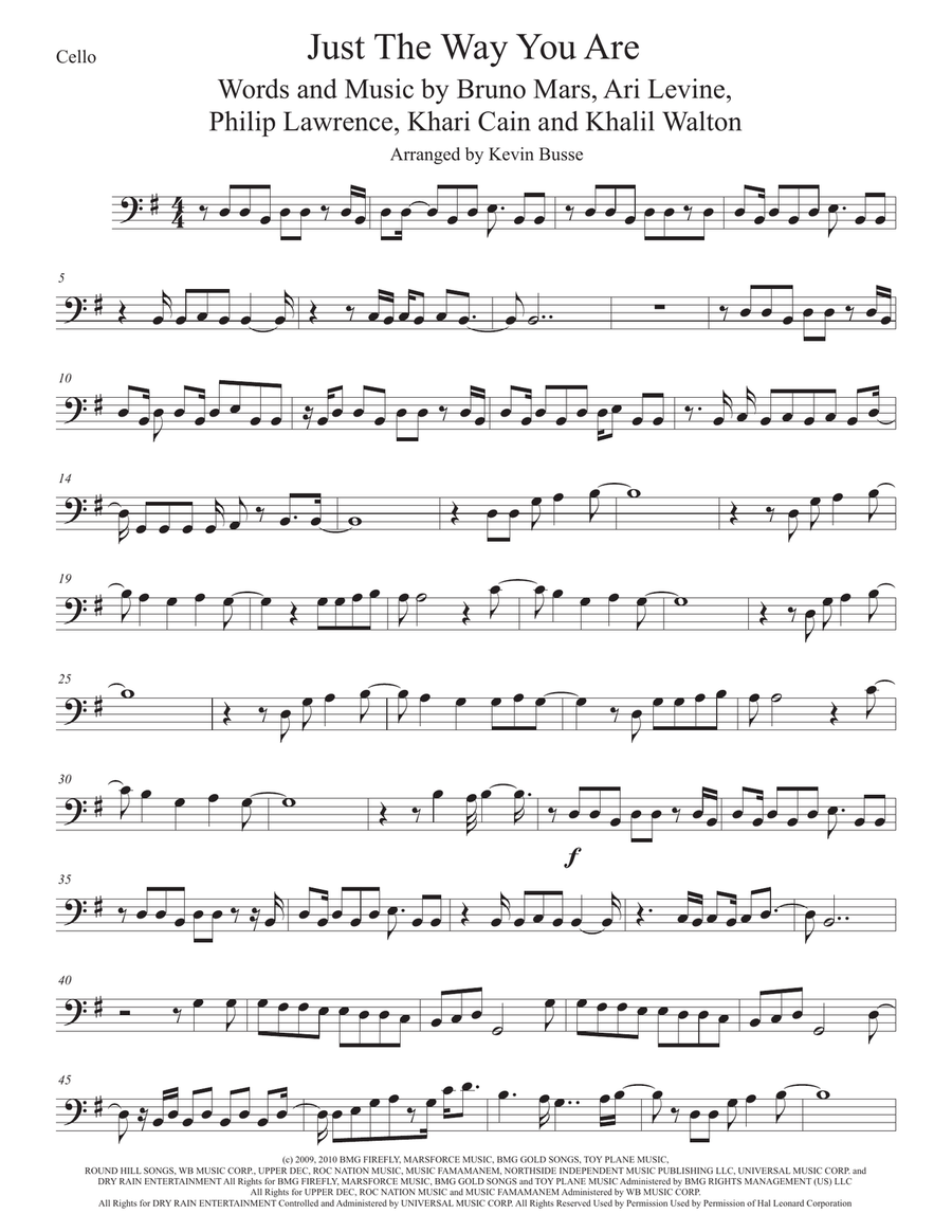 Just The Way You Are Cello Solo scores gallery preview page 1