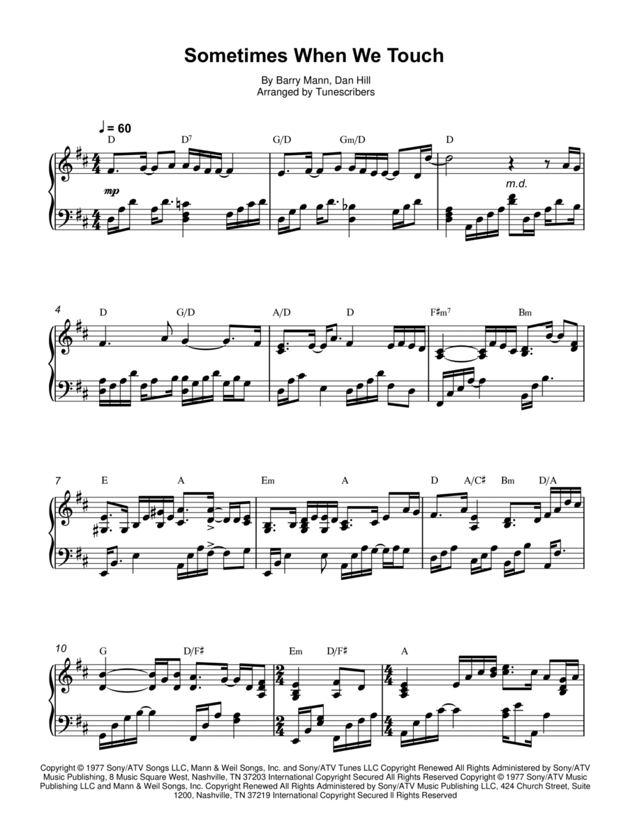 Sometimes When We Touch Piano Solo scores gallery preview page 1