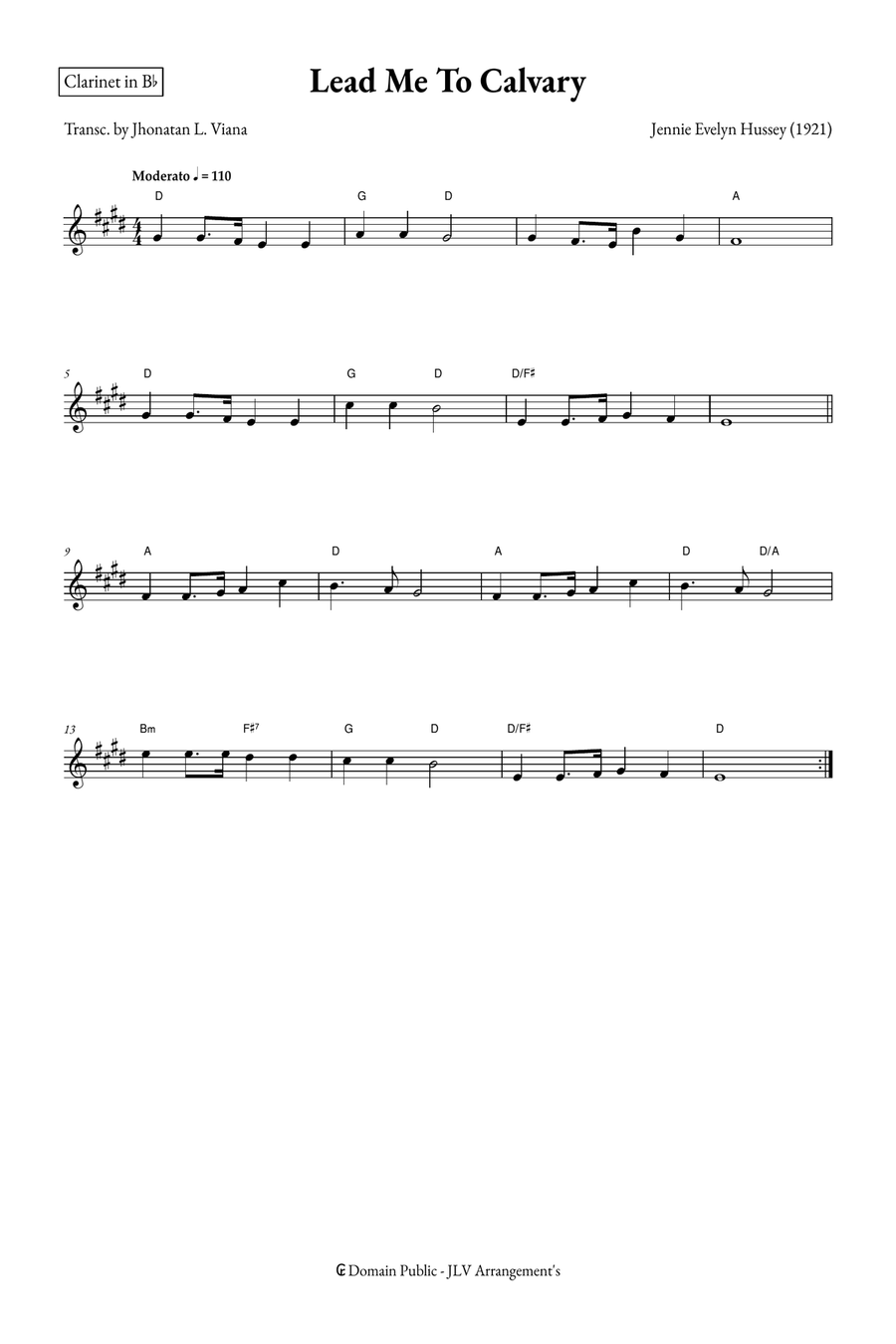 Lead Me To Calvary B-Flat Clarinet scores gallery preview page 1