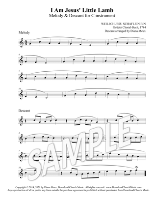 I am Jesus' Little Lamb - Melody and Descant for C instrument