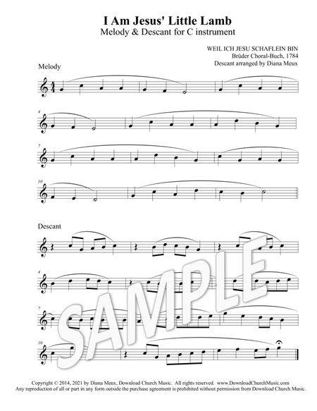 I am Jesus' Little Lamb - Melody and Descant for C instrument image number null