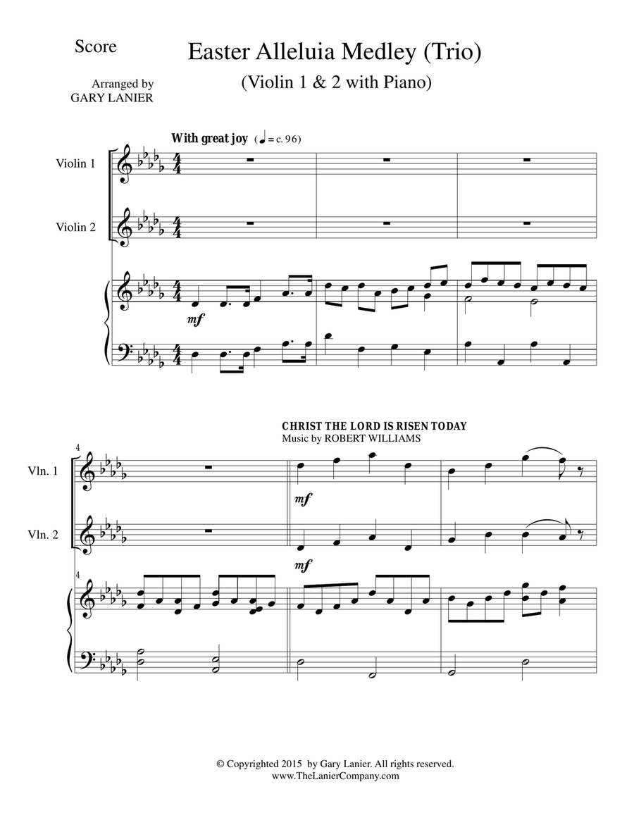 EASTER ALLELUIA MEDLEY (Trio – Violin 1 & 2 with Piano) Score and Parts Piano Trio scores gallery preview page 1