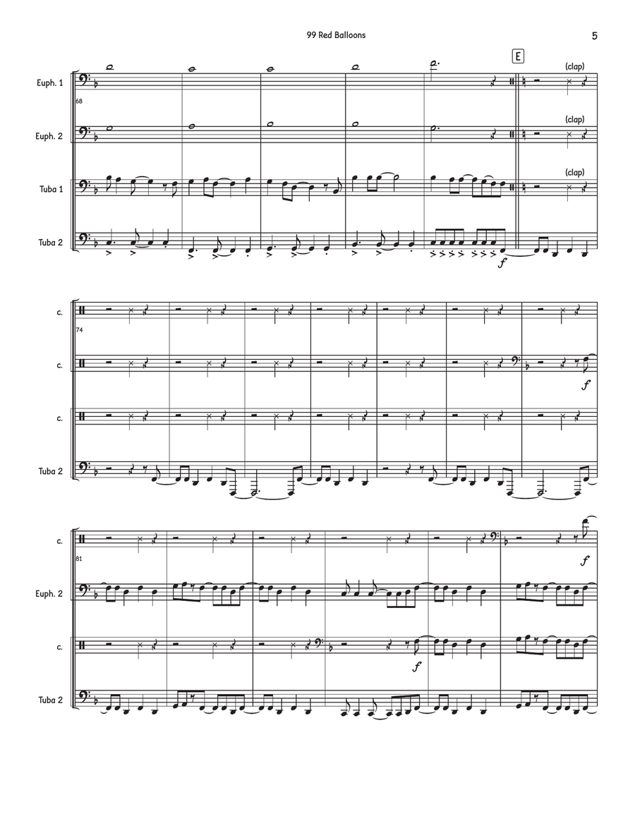 99 Red Balloons (99 Luftballons) Brass Quartet scores gallery preview page 5