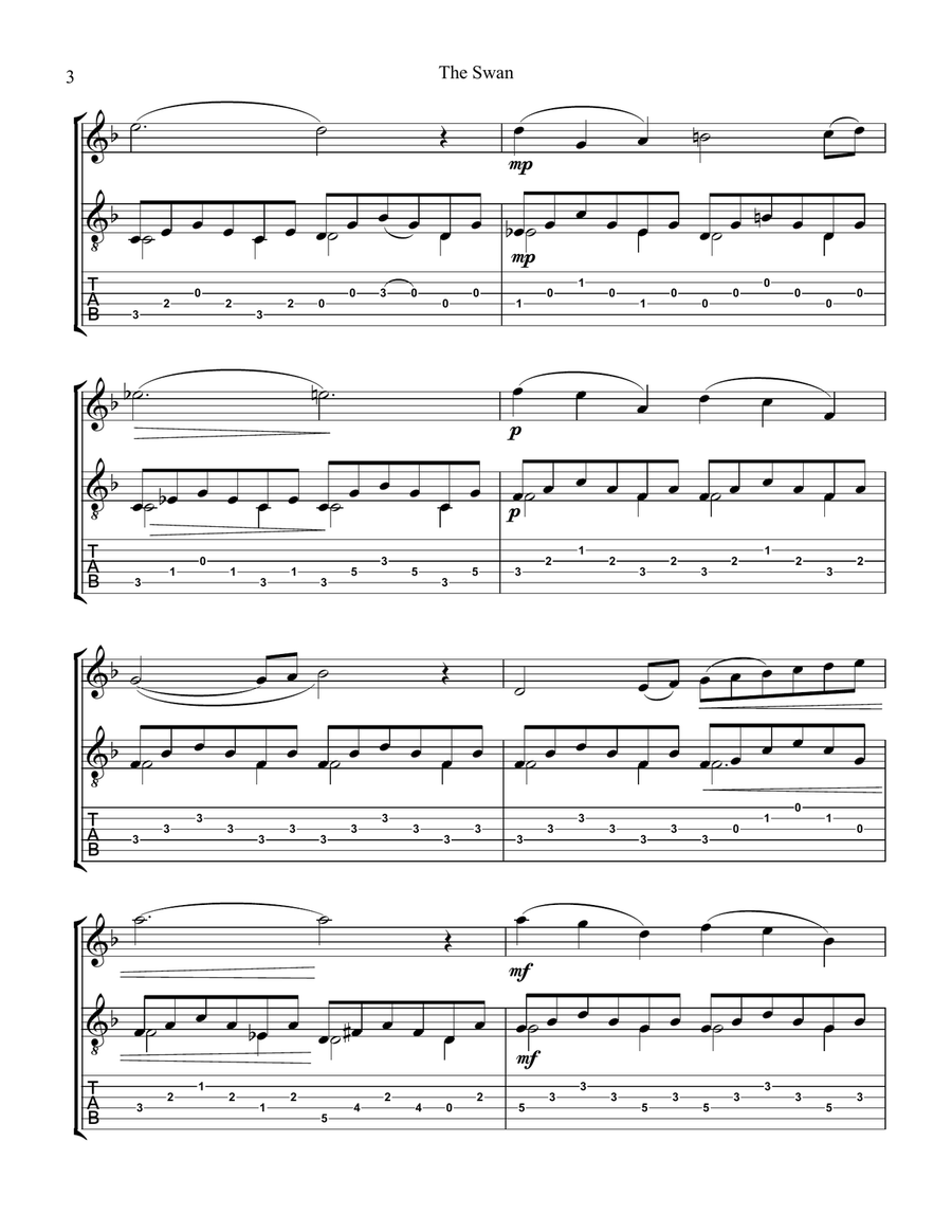 The Swan / Le cygne for violin or flute and easy guitar (+TAB) Flute scores gallery preview page 3