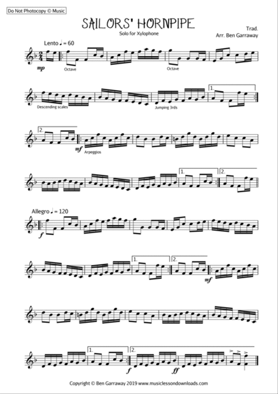 The Sailors Hornpipe - Xylophone Solo Percussion Ensemble scores gallery preview page 1