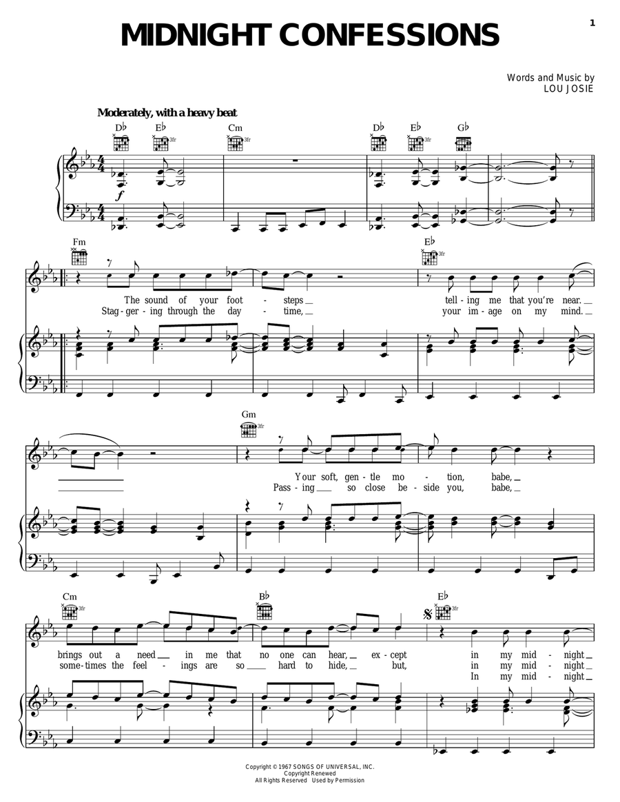 Midnight Confessions Piano, Vocal, Guitar scores gallery preview page 1