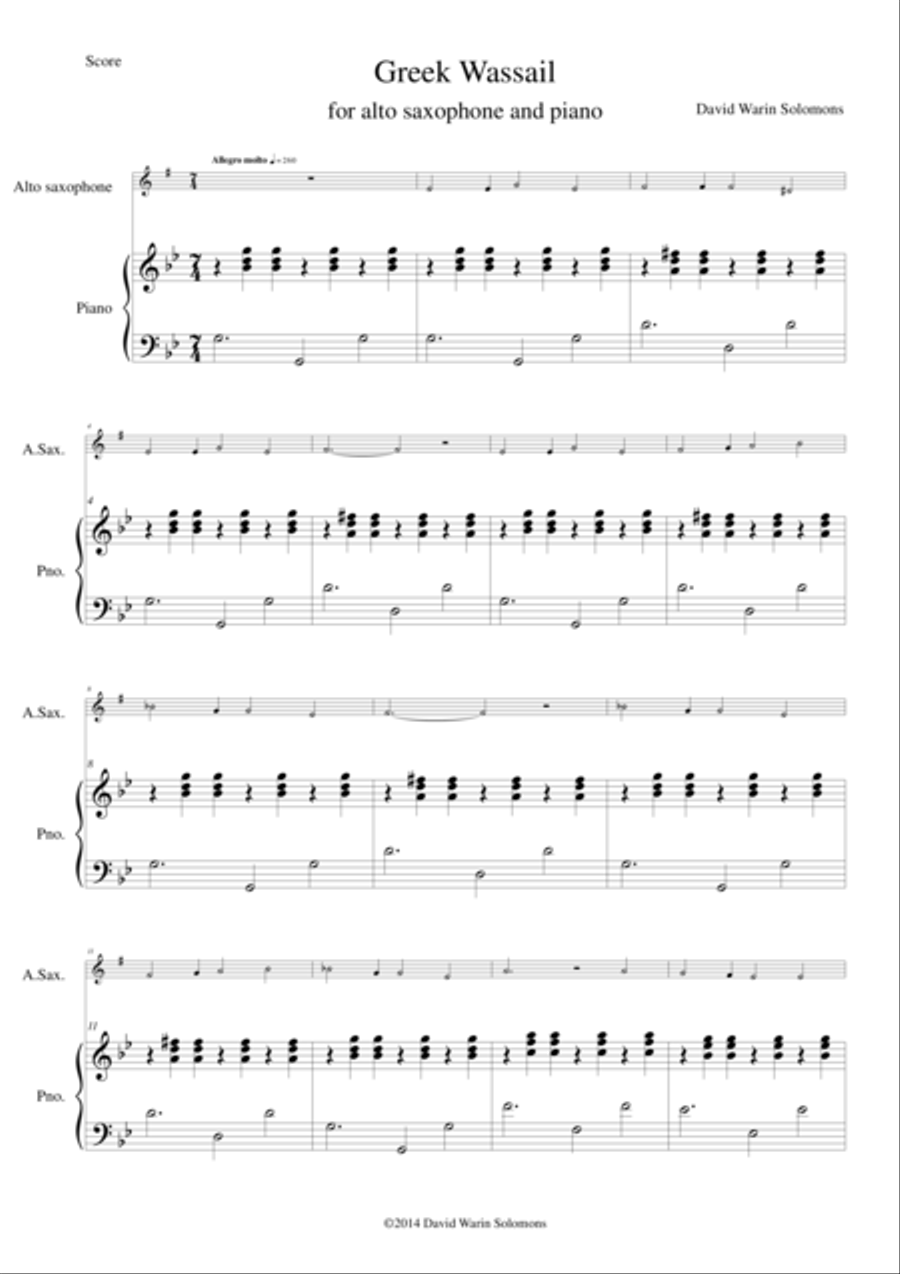 Greek Wassail for alto saxophone and piano Greek Wassail for alto saxophone and piano Alto Saxophone scores gallery preview page 1