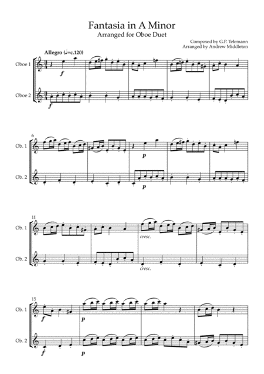 Fantasia in A Minor arranged for Oboe Duet Woodwind Duet scores gallery preview page 2