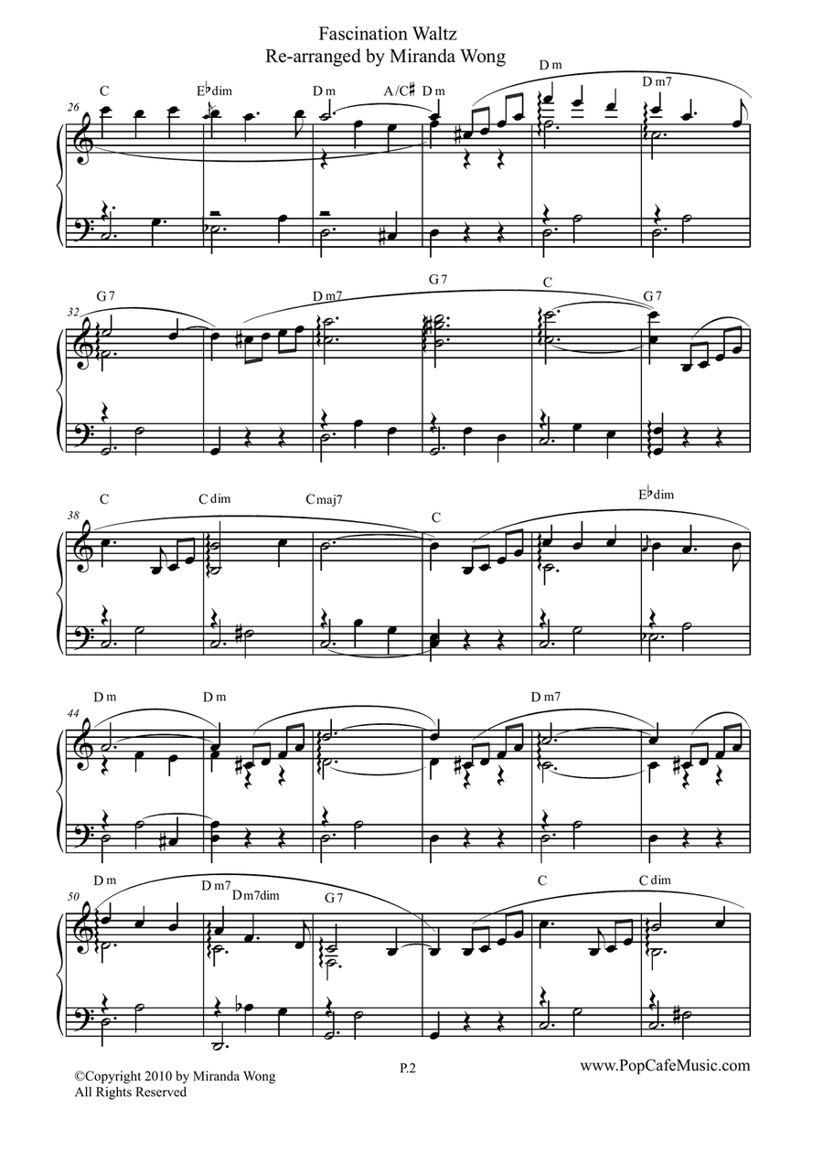 Fascination Waltz - Wedding Piano Solo in C Key Piano Solo scores gallery preview page 2