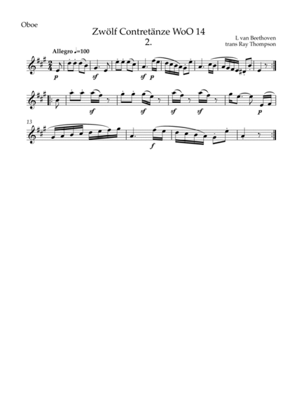 Beethoven: Zwölf Contretänzes (Twelve Countredances) WoO 14 No.2 - wind quintet image number null