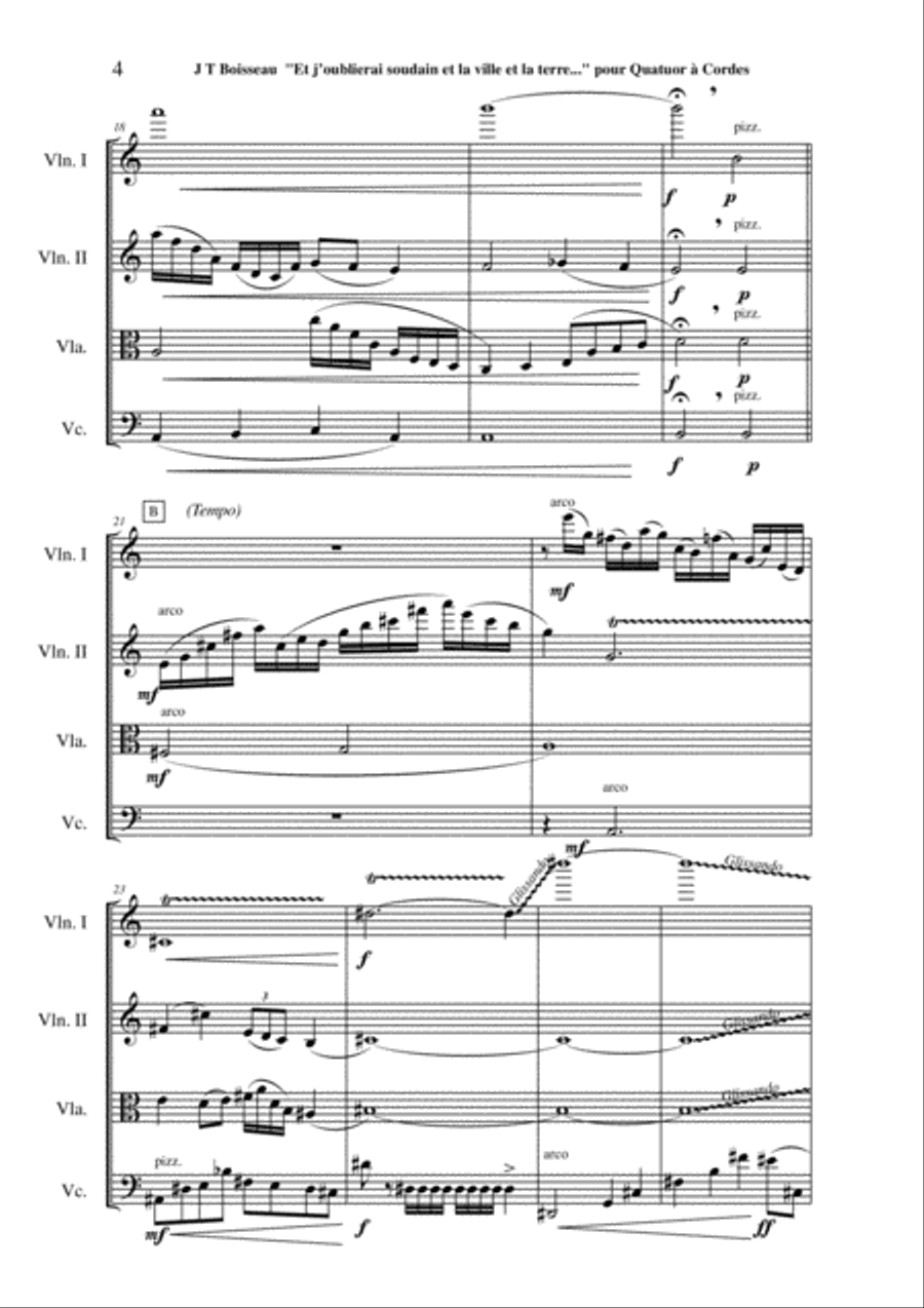Jean-Thierry Boisseau: Et j'oublierai sondain et la ville et la terre for string quartet String Quartet scores gallery preview page 4