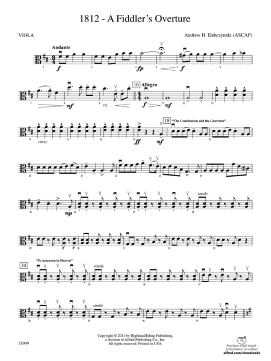 1812 -- A Fiddler's Overture: Viola String Orchestra scores gallery preview page 1