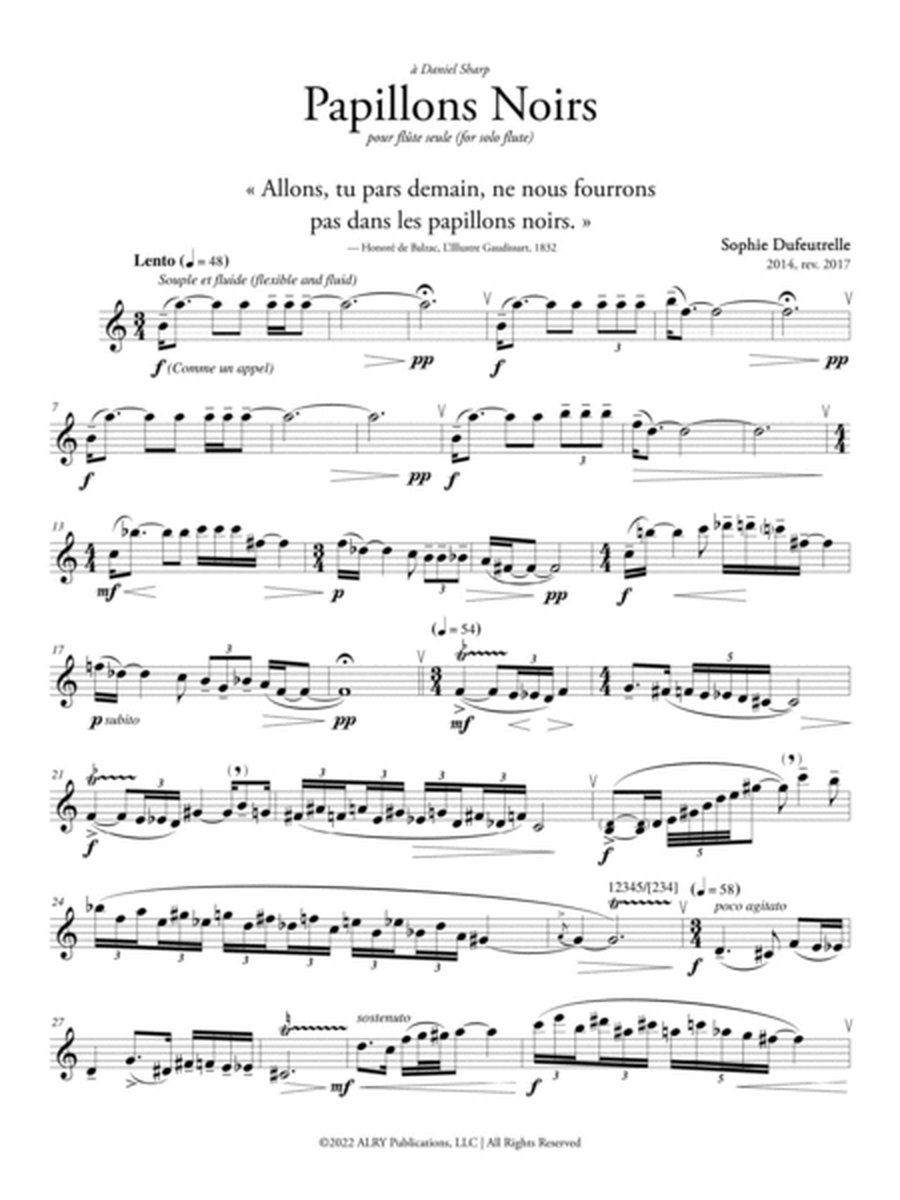 Papillons Noirs for Flute Solo