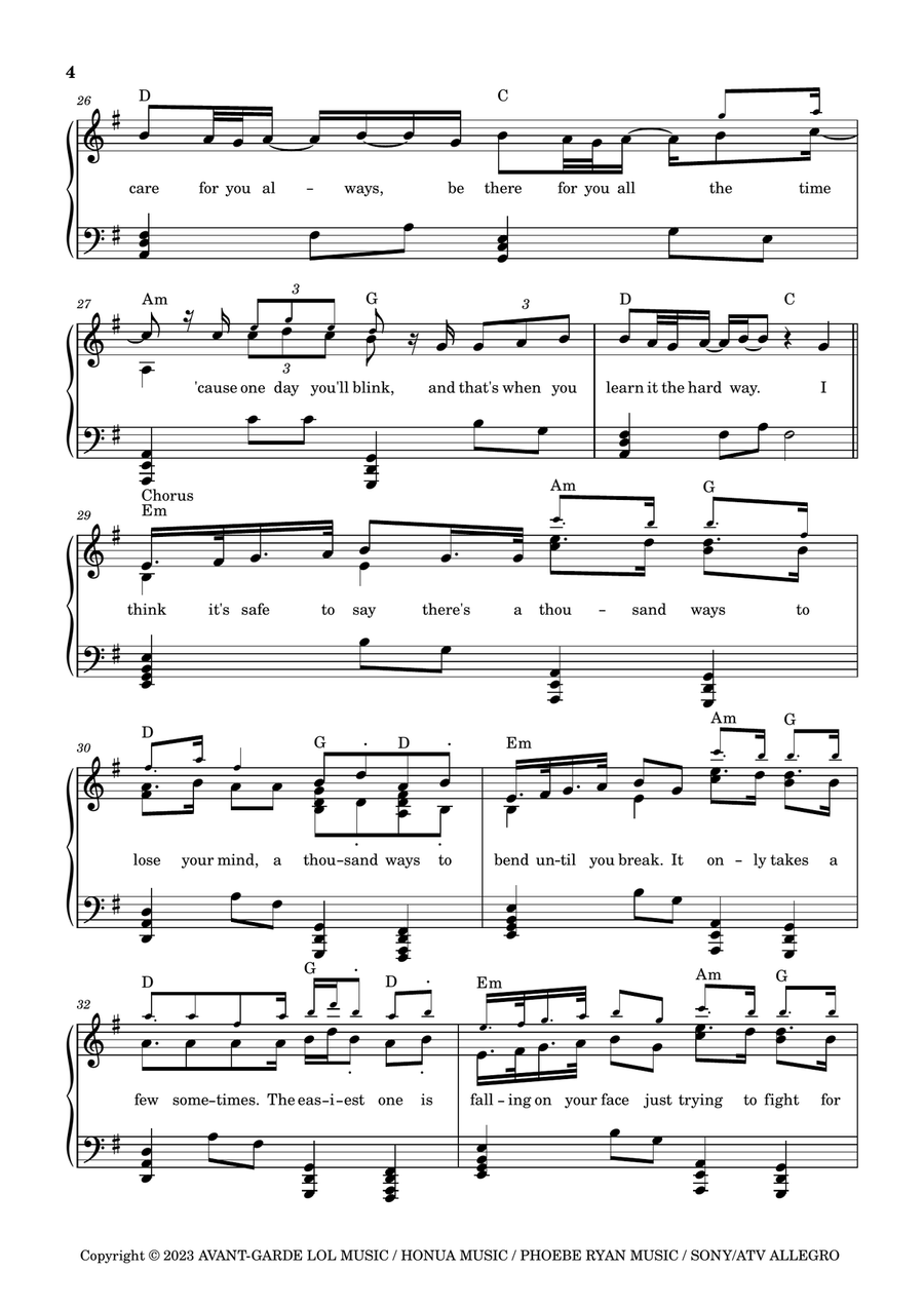 Thousand Ways Piano Solo scores gallery preview page 4