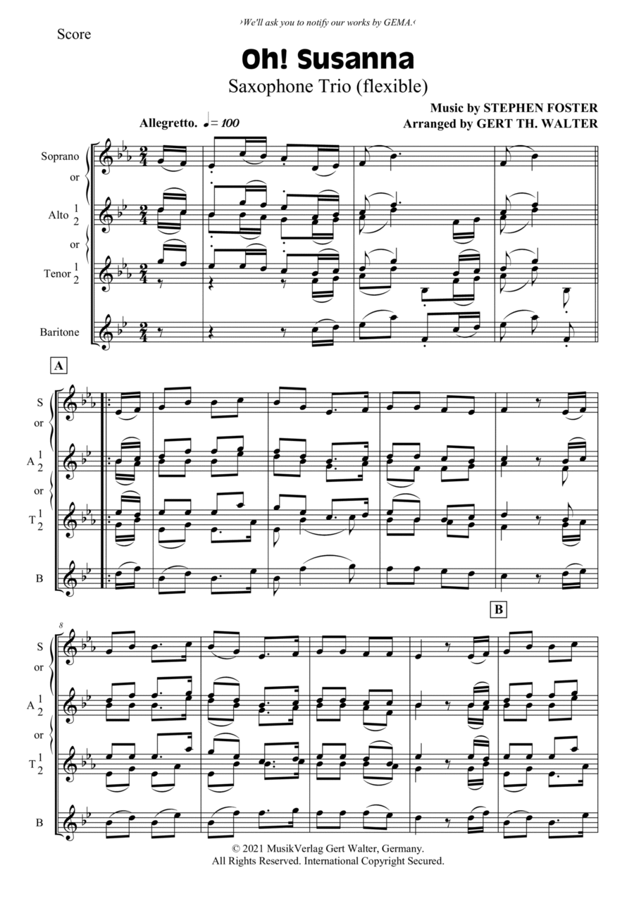 Oh! Susanna Woodwind Ensemble scores gallery preview page 1