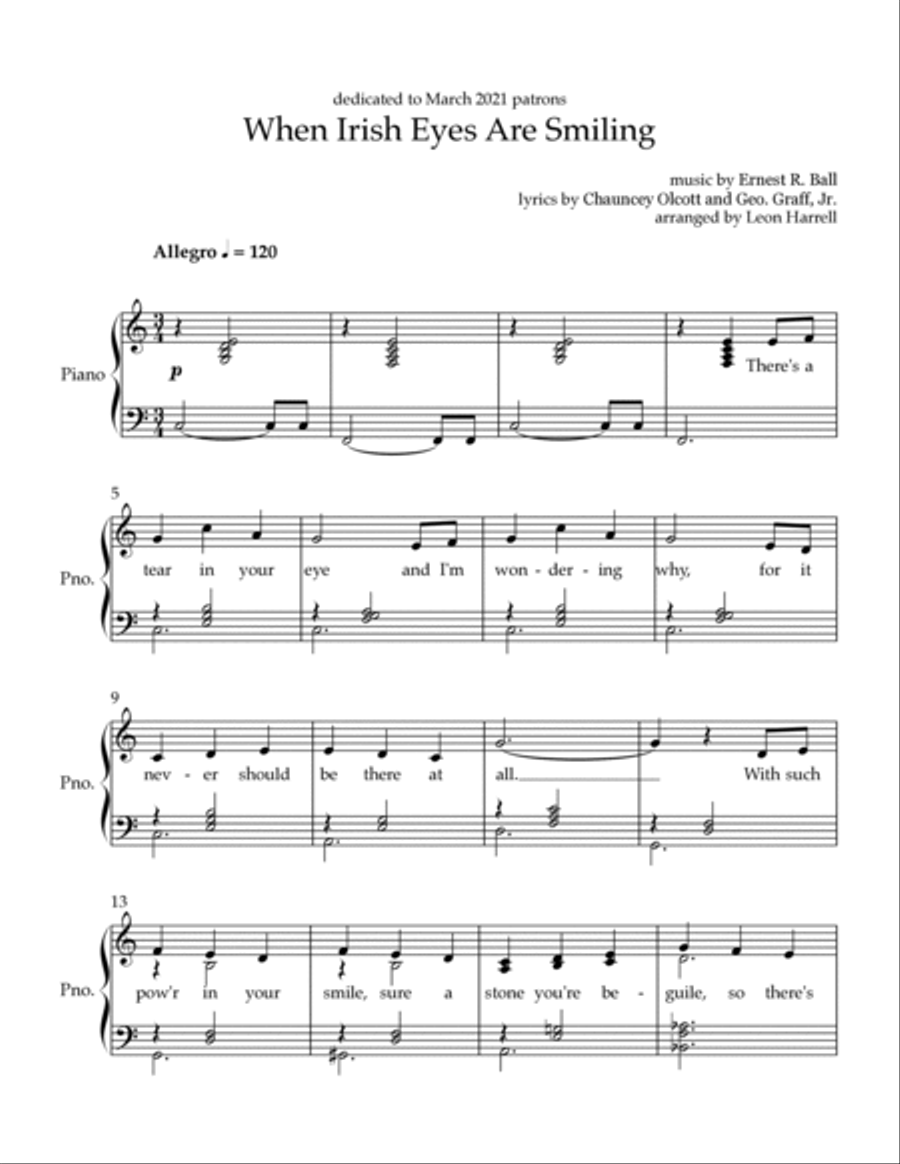 ☘️ When Irish Eyes are Smiling Easy Piano scores gallery preview page 2