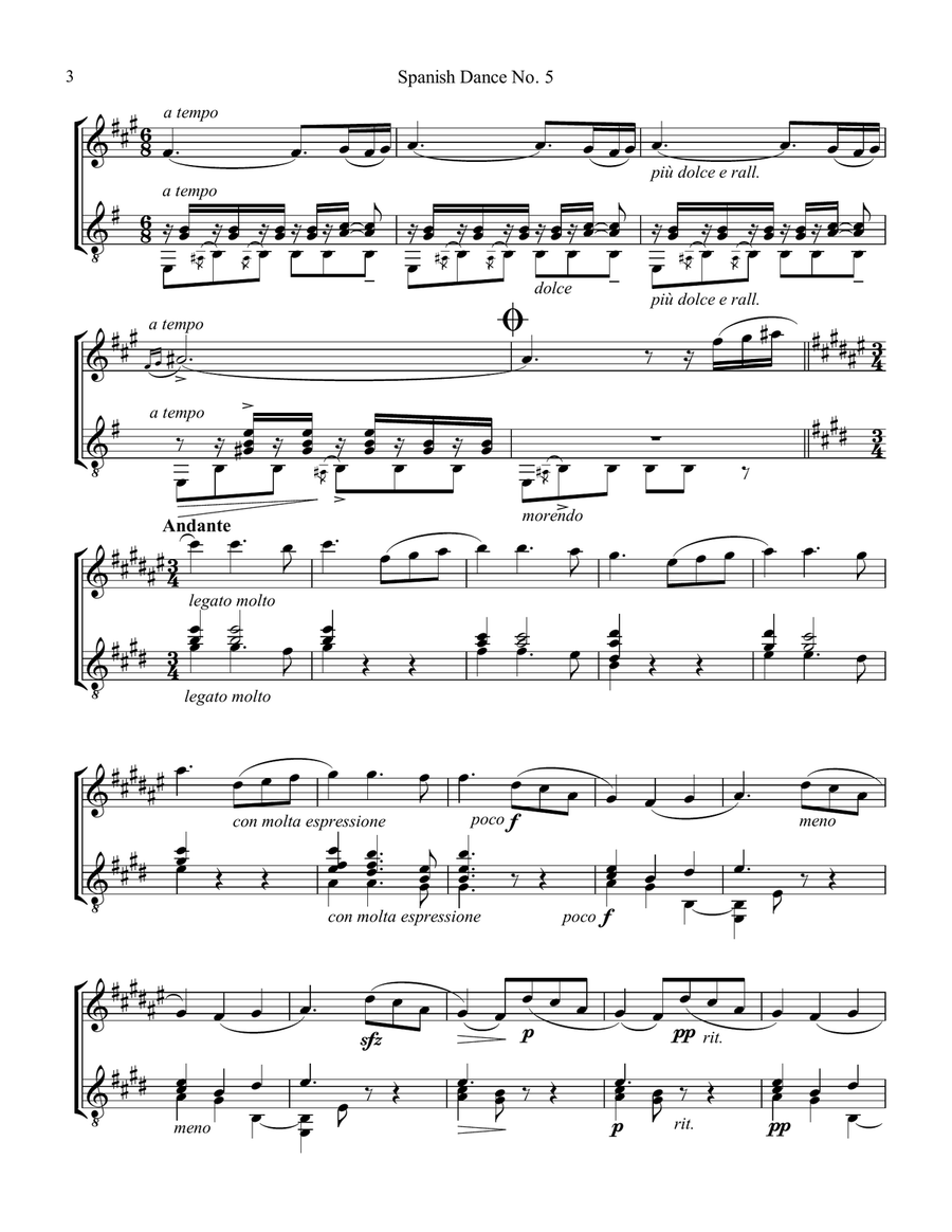 Spanish Dance No. 5, Danza espanola, Andaluza Op. 37 for clarinet in Bb and guitar B-Flat Clarinet scores gallery preview page 4