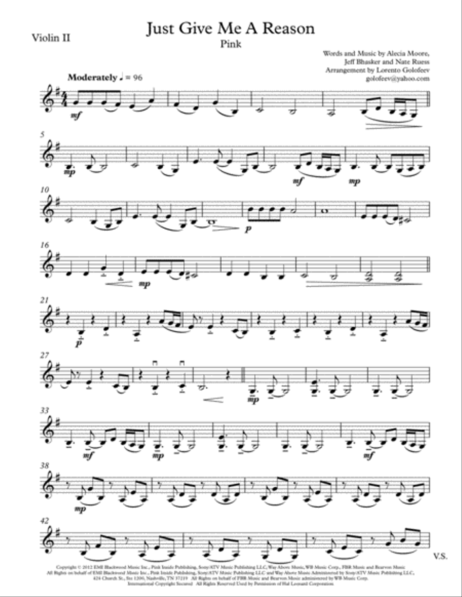 Just Give Me A Reason String Quartet scores gallery preview page 3