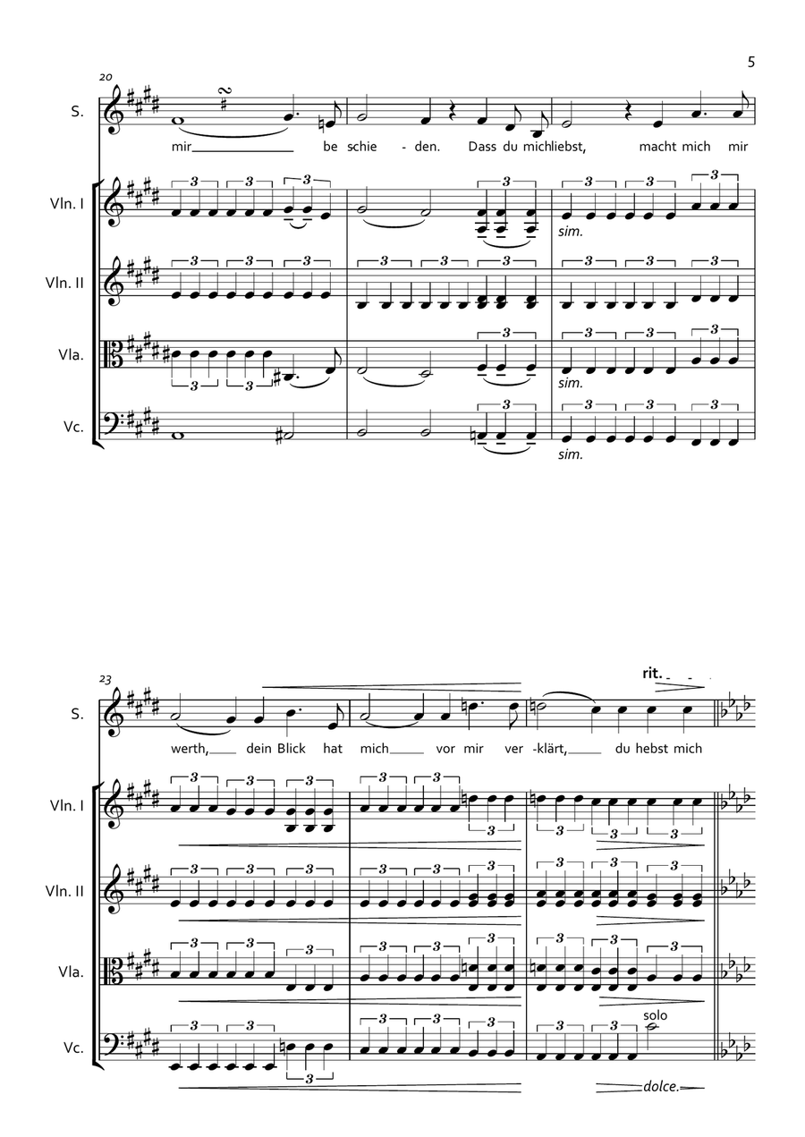 Schumann - Widmung (A flat Maj.) for Soprano and String Quartet String Quartet scores gallery preview page 5