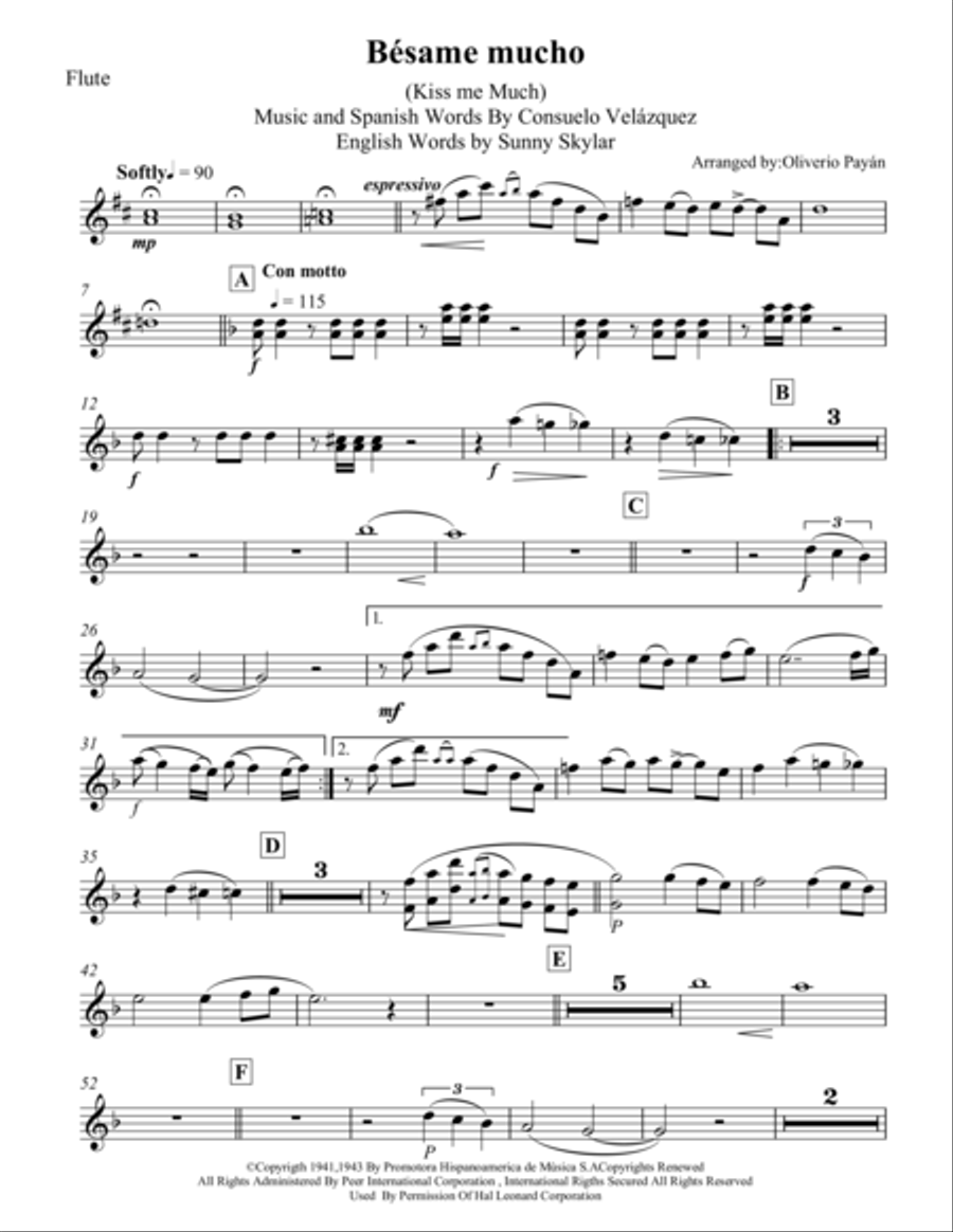 Besame Mucho (Kiss Me Much) Large Ensemble scores gallery preview page 1
