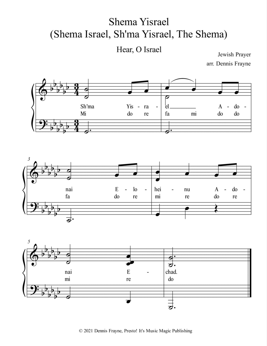 Shema Yisrael (Shema Israel, Sh'ma Yisrael, The Shema) Voice scores gallery preview page 1
