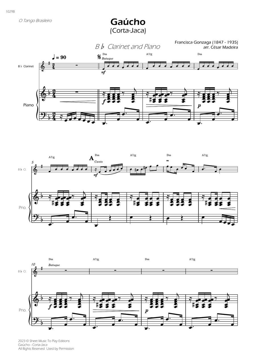 Gaúcho (Corta-Jaca) - Bb Clarinet and Piano - W/Chords (Full Score and Parts) B-Flat Clarinet scores gallery preview page 3