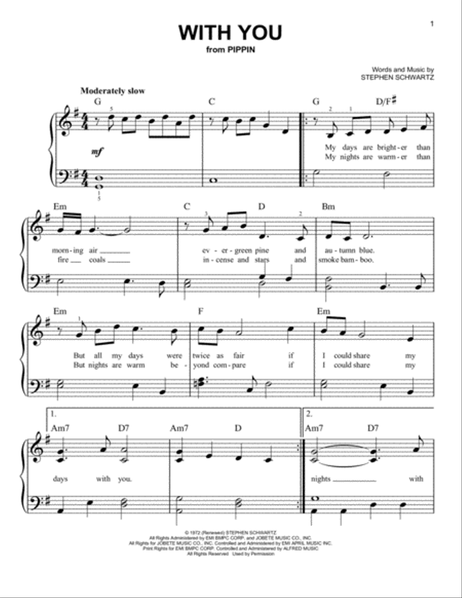 With You (from Pippin) Easy Piano scores gallery preview page 1