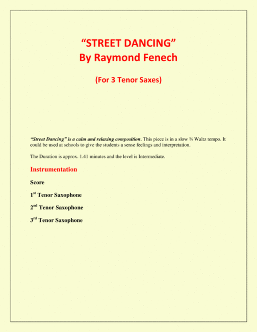 "Street Dancing" - For 3 Tenor Saxes - Early Intermediate/ Intermediate level image number null