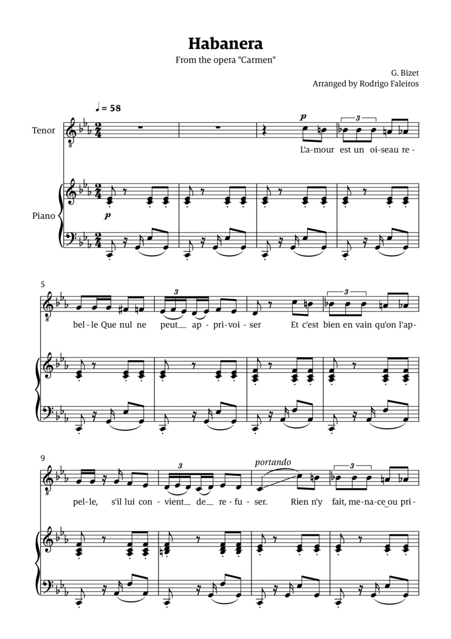 Habanera (for tenor - C minor/major) Chamber Music scores gallery preview page 1