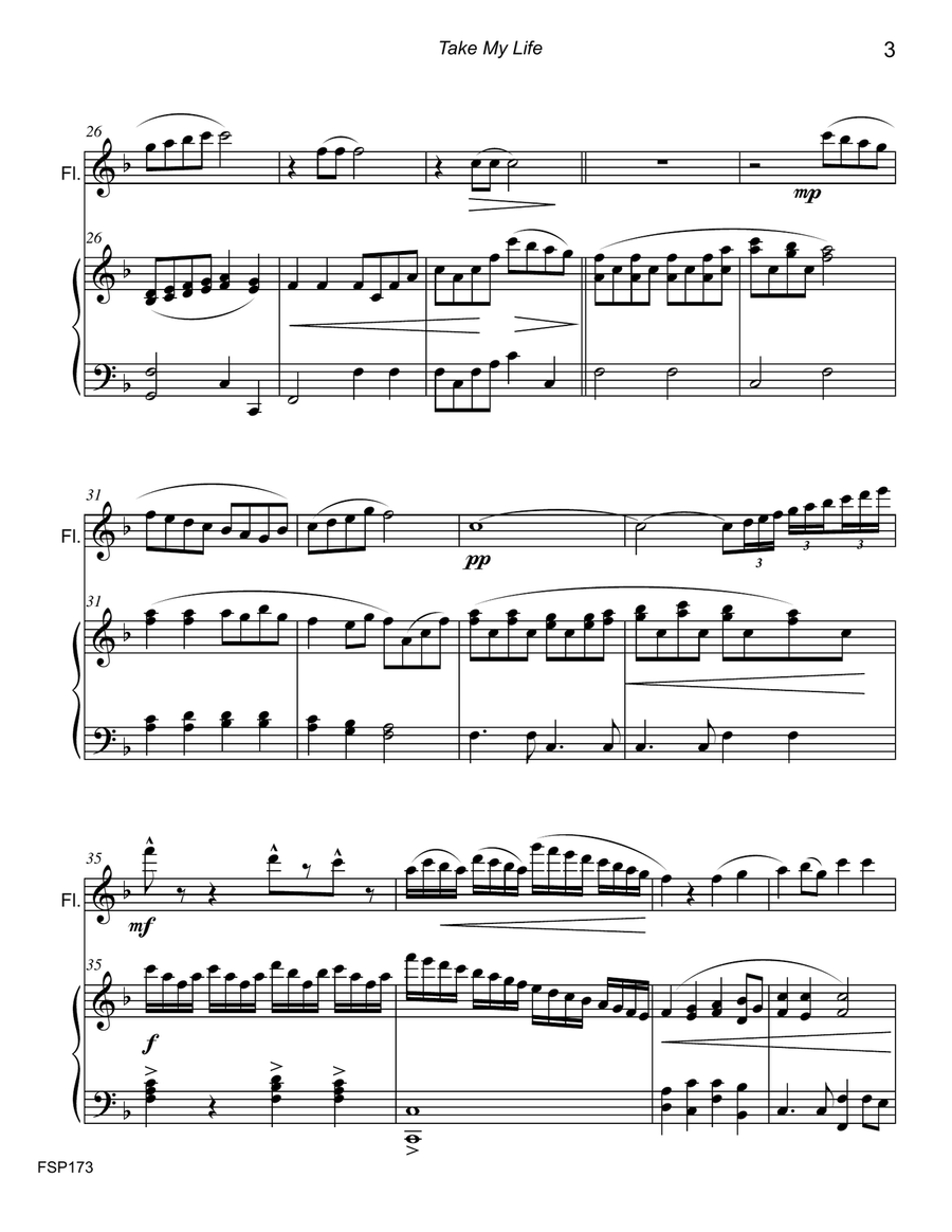 TAKE MY LIFE (and Let It Be Consecrated) - FLUTE SOLO with Piano Accompaniment (Grade 4) Flute Solo scores gallery preview page 3