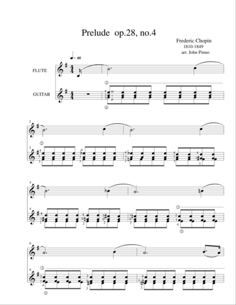 Prelude op. 28 no. 4...Chopin (flute and classical guitar) Flute scores gallery preview page 1