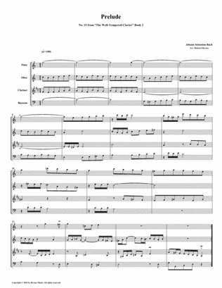 Prelude 15 from Well-Tempered Clavier, Book 2 (Woodwind Quartet)