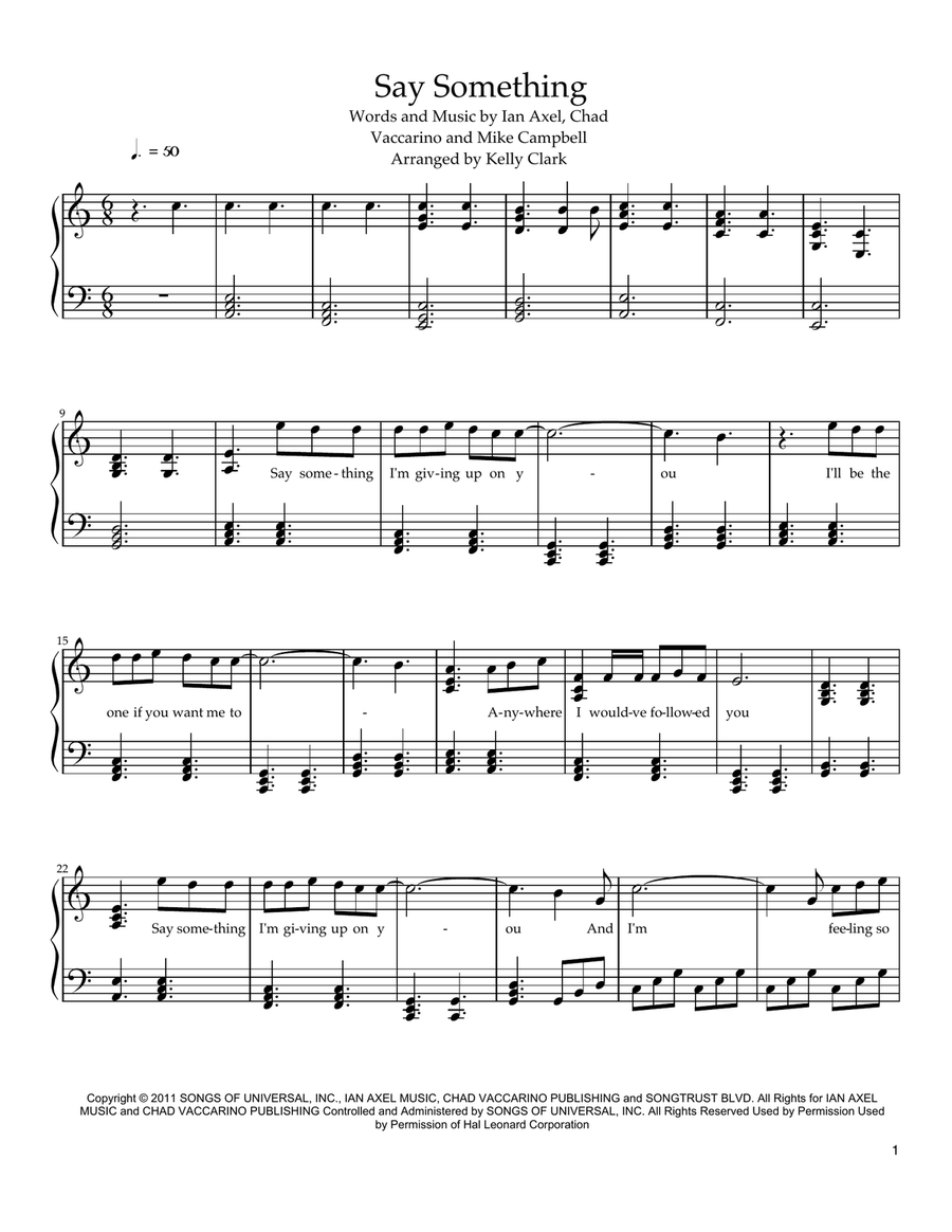 Say Something Piano Solo scores gallery preview page 1