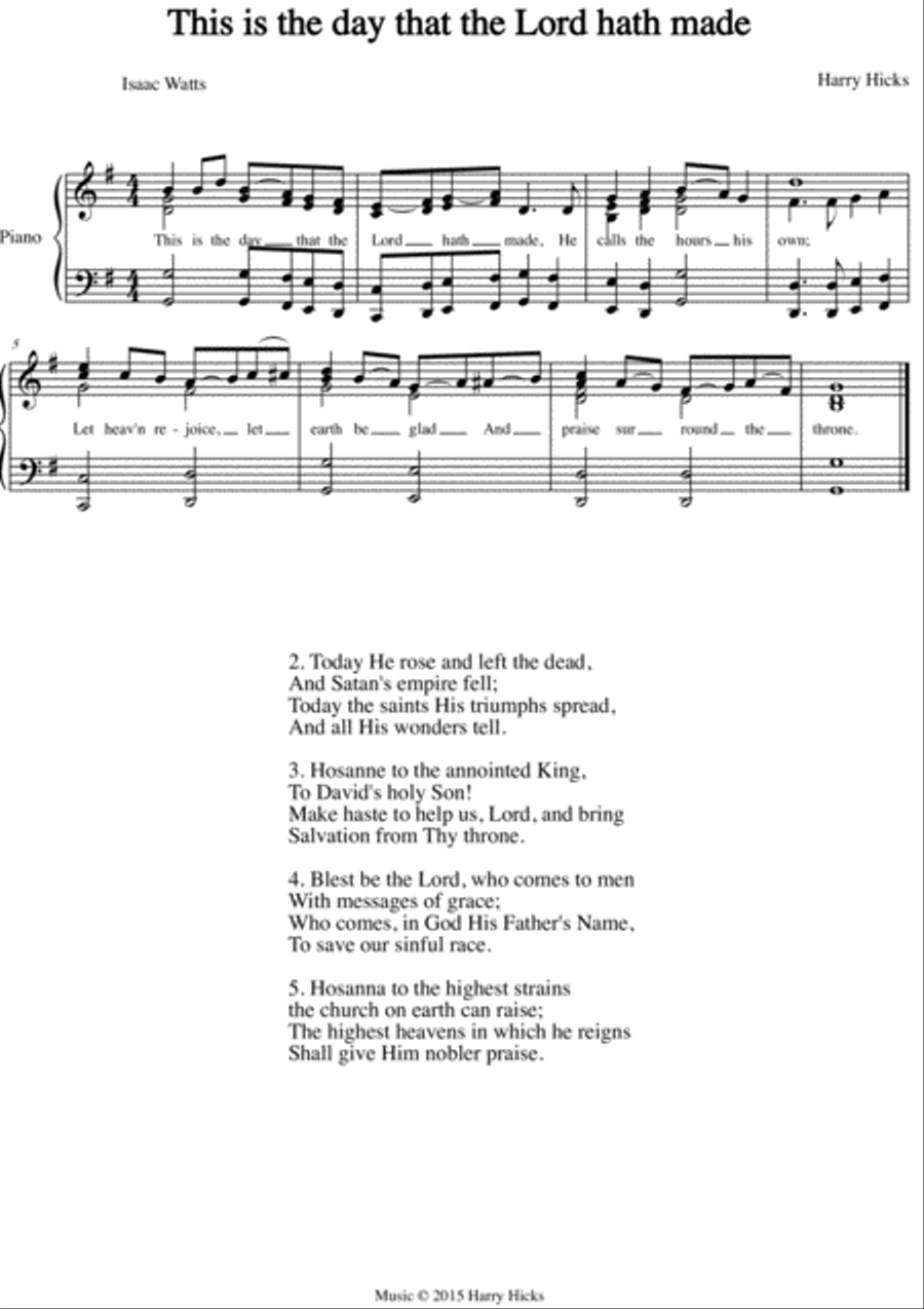 This is the day that the Lord hath made. A new tune to a wonderful Isaac Watts hymn. Unison Choir scores gallery preview page 1