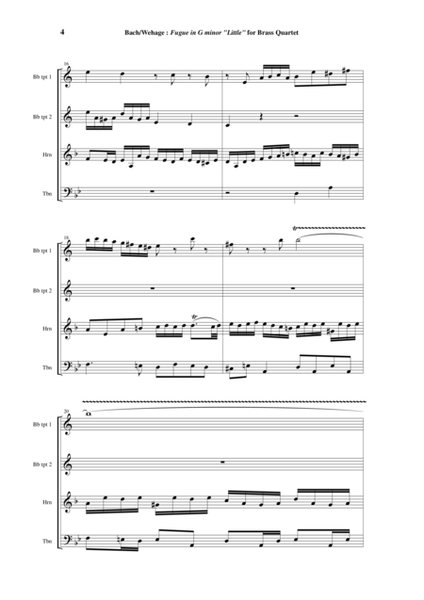 J. S. Bach: Fugue in g minor ("little"), BWV 578, arranged for two Bb trumpets, F horn and trombone