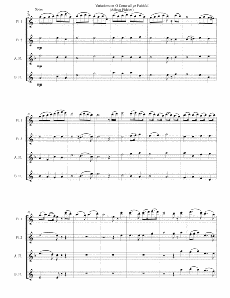 Variations on O Come all ye faithful (Adeste fideles) for flute quartet image number null