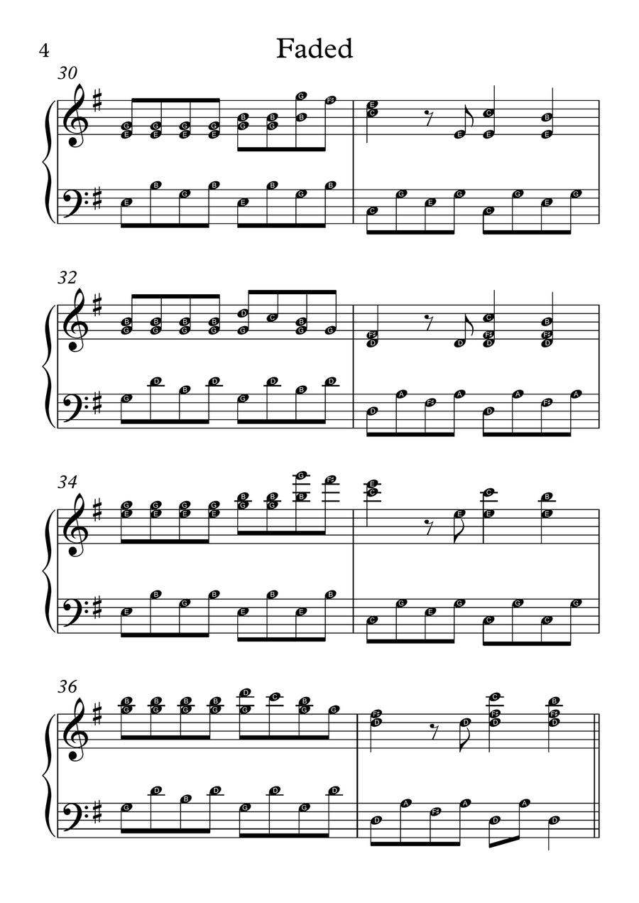 Faded Piano Solo scores gallery preview page 4