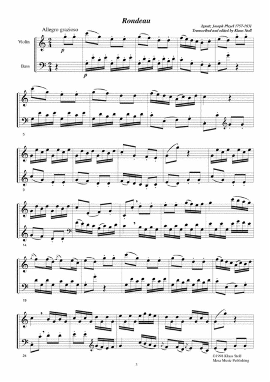 Ignatz Joseph Pleyel (1757-1831), Rondeau for double bass and violin. Transcribed and edited by Kl String Duet scores gallery preview page 3